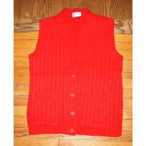 Vintage 80s Sweetree Red Cardigan Sweater Vest Pockets Womens Medium USA